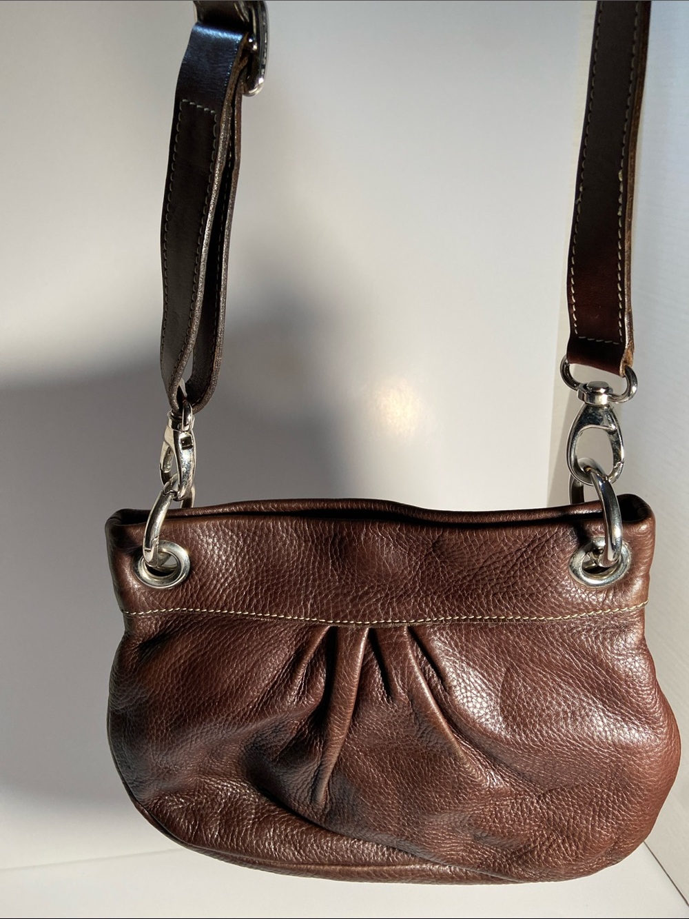 Vintage Roots Crossbody Bag in a Chocolate Brown Pebble Leather
